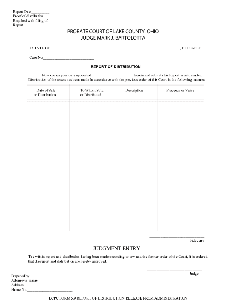 Fillable Online Franklin County Probate Court Report of Distribution Fillable Online Franklin County Probate Court Report of Distribution
