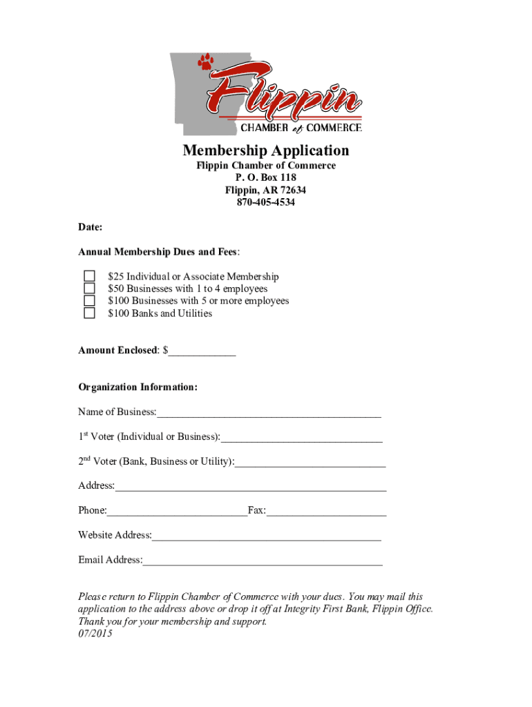 Fillable Online Flippin Chamber of CommerceMountain Home, AR Area