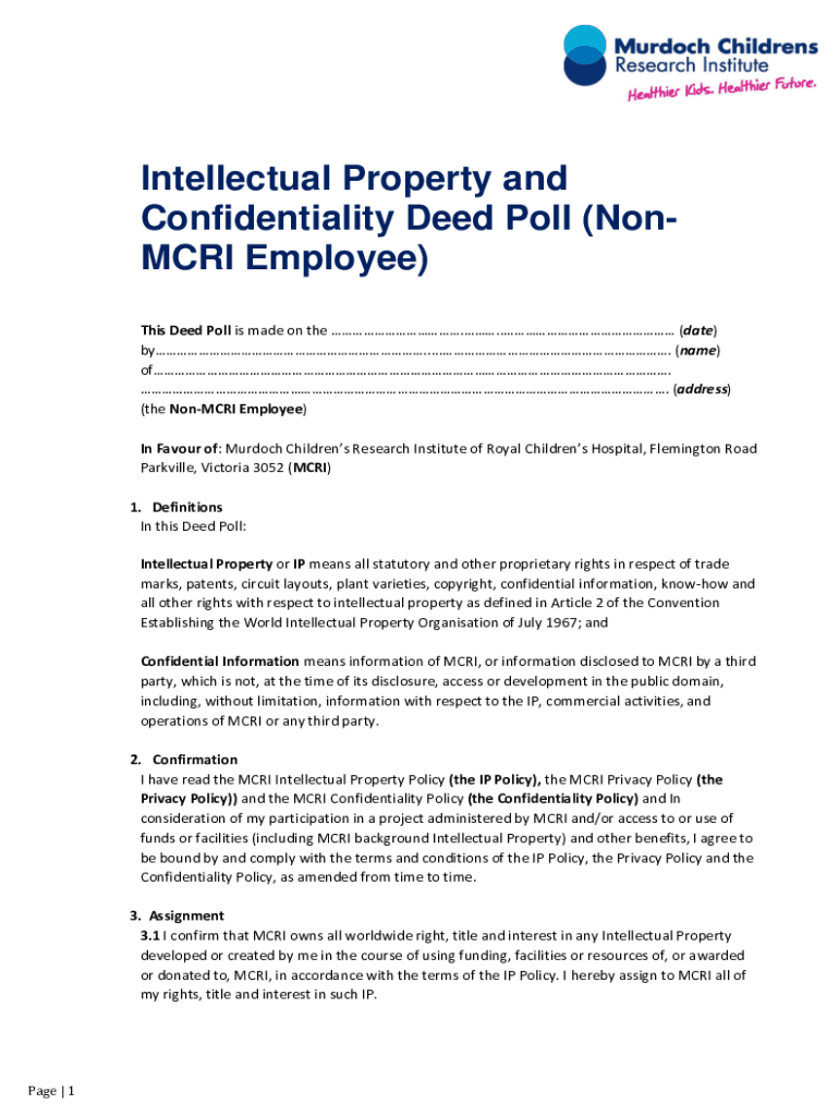 Fillable Online Intellectual Property and Confidentiality Deed Poll