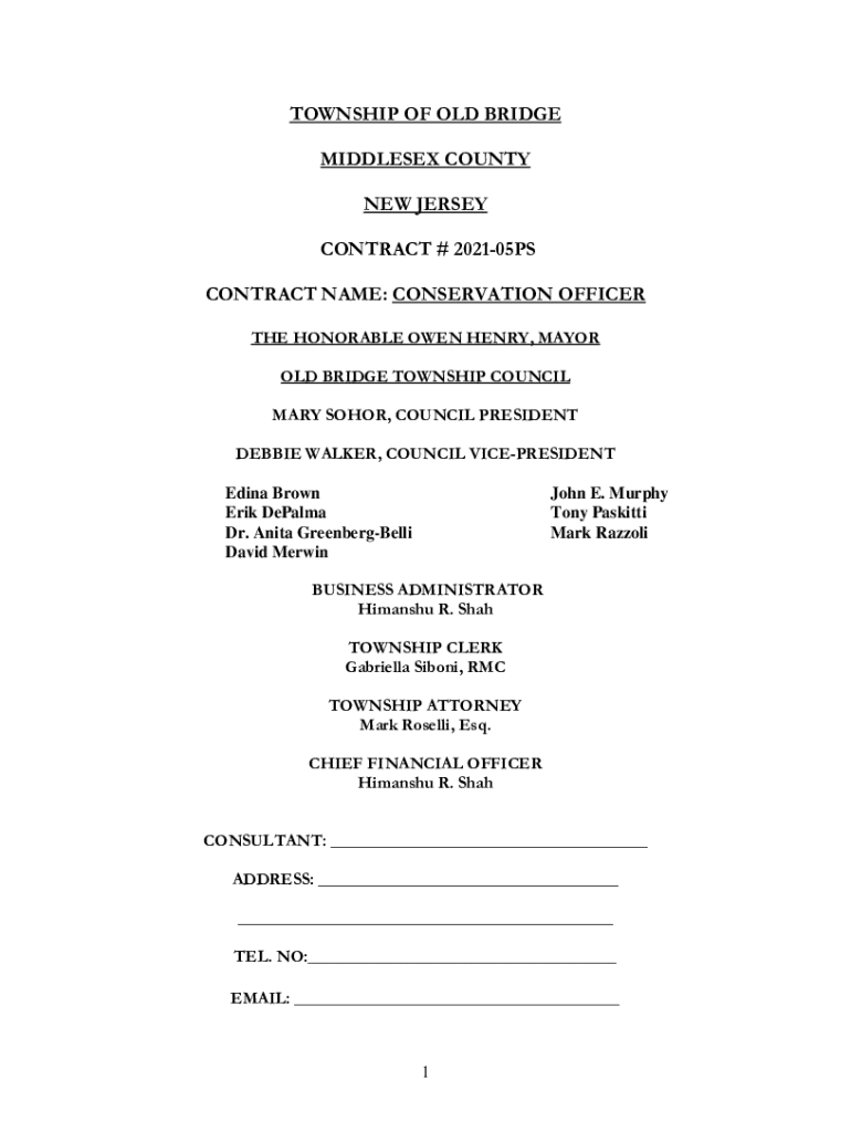Fillable Online TOWNSHIP OF OLD BRIDGE MIDDLESEX COUNTY NEW JERSEY Fax
