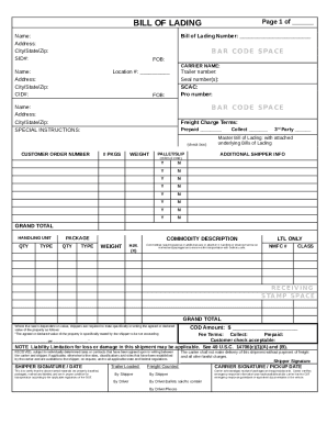 Bill of Lading Form