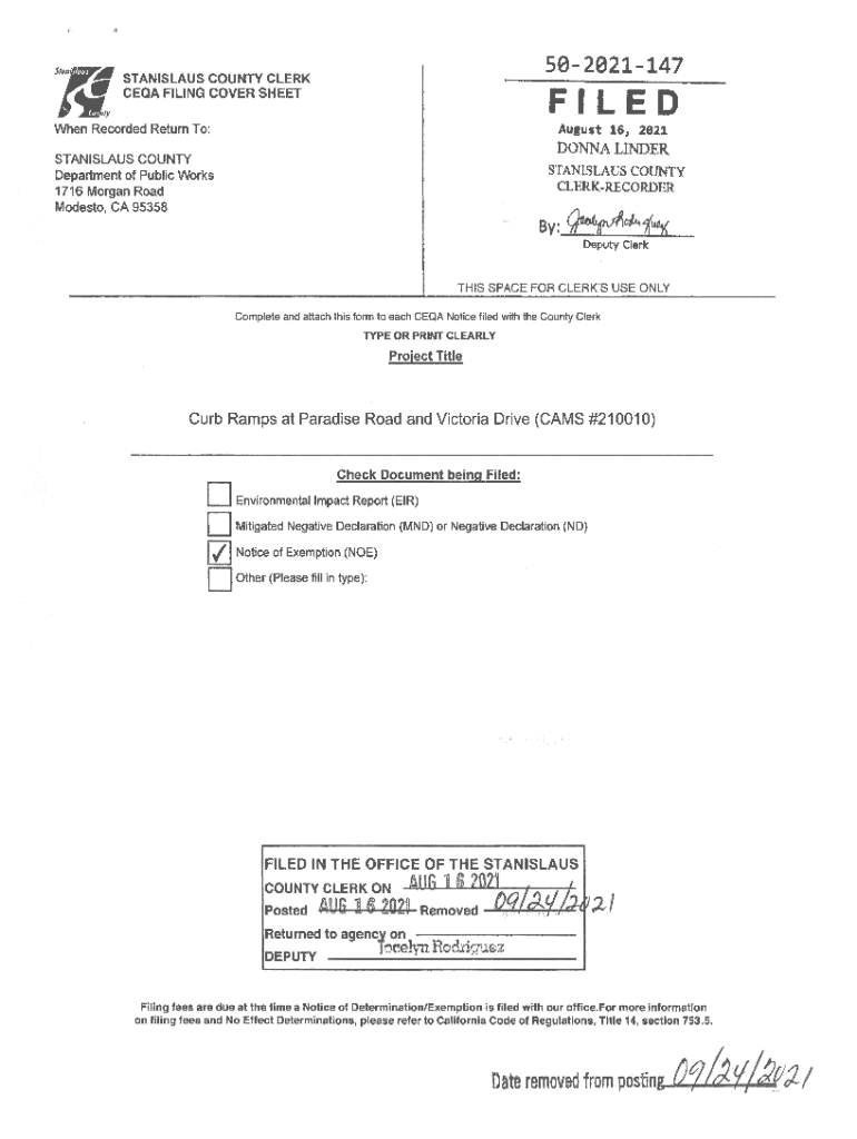 Fillable Online LOS ANGELES COUNTY CLERK CEQA FILING COVER SHEET