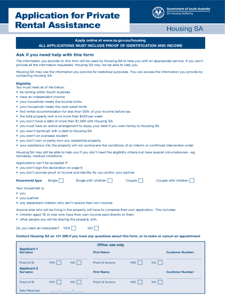 Application for private rental assistance Use this form to apply for private rental assistance Preview on Page 1