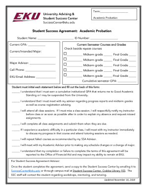 www.pdffiller.com467361716--Student-SuccessFillable Online Student Success Agreement: Academic Probation ...