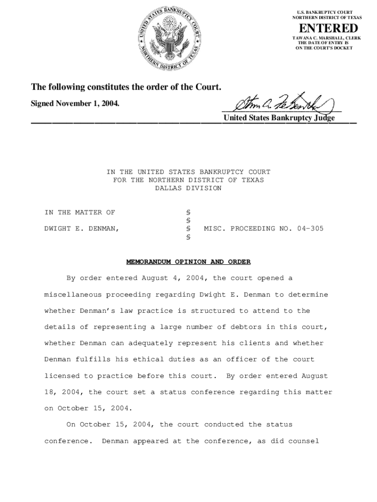 Fillable Online NORTHERN DISTRICT OF TEXAS ENTERED Fax Email Print