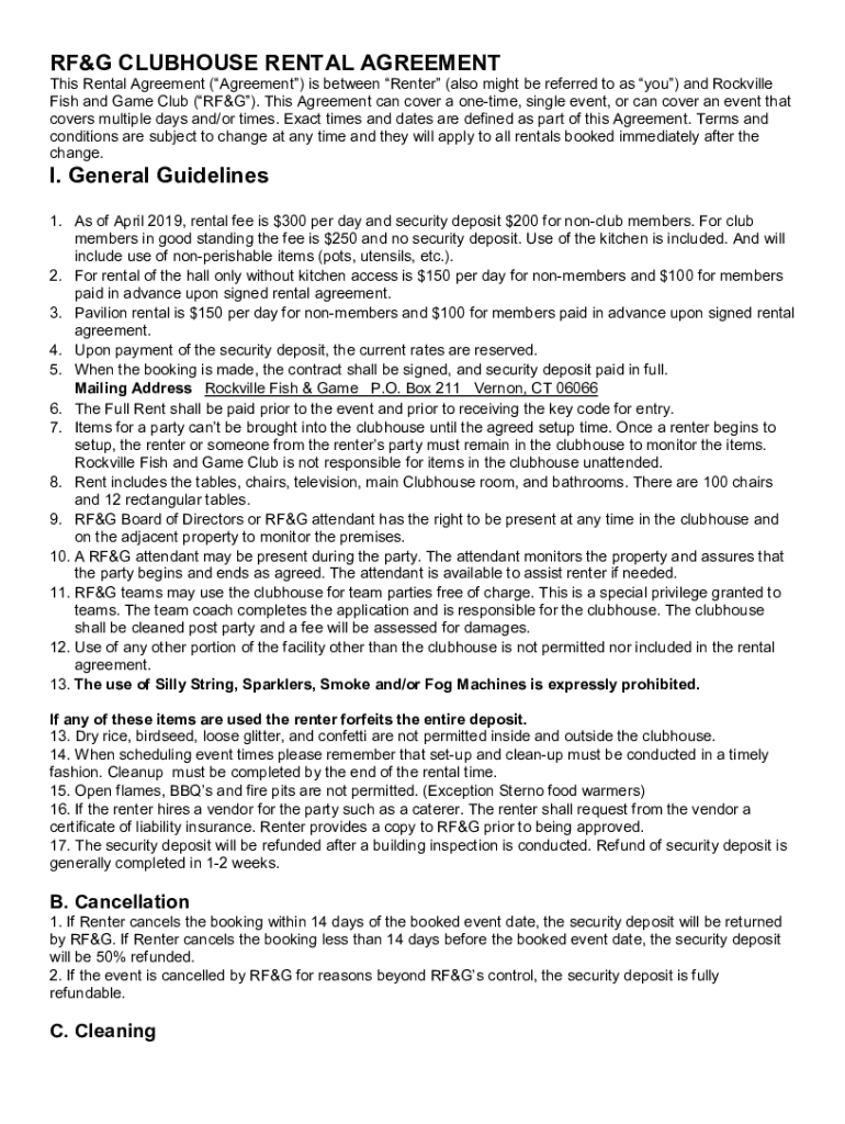 Fillable Online RF G CLUBHOUSE RENTAL AGREEMENT I General Guidelines Fillable Online RF G CLUBHOUSE RENTAL AGREEMENT I General Guidelines