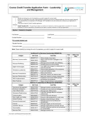 Application for Course Credit Transfer Form Leadership and ...