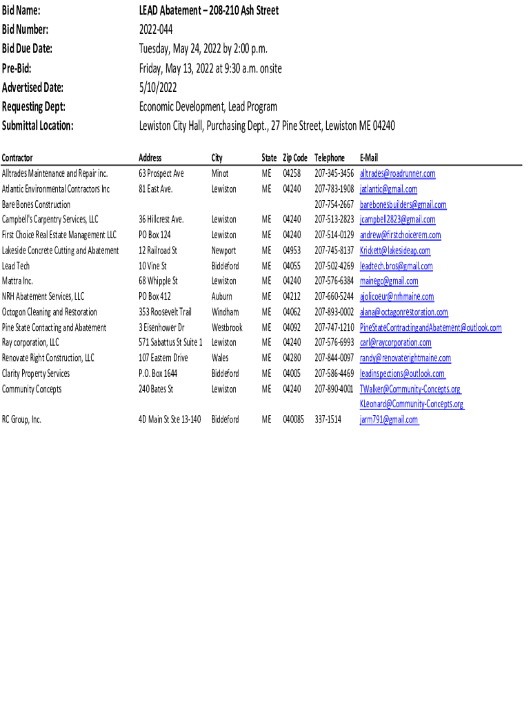 Fillable Online 2022033 Lead Abatement 208210 Ash St Plan Holders