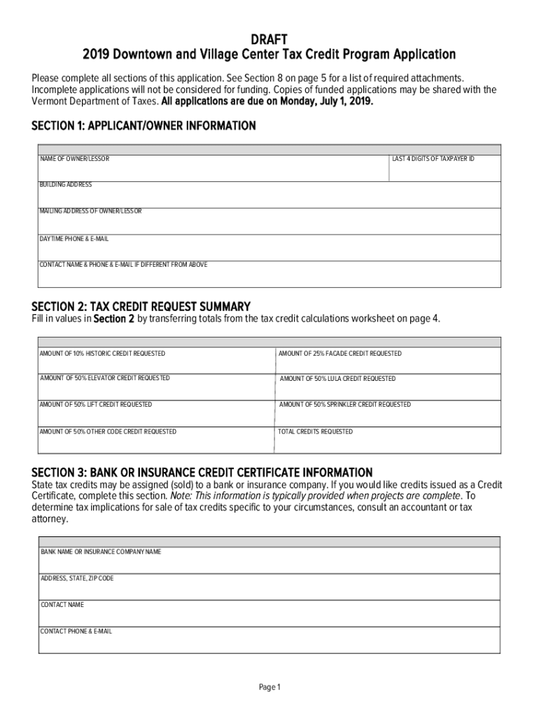 Fillable Online accd vermont Downtown and Village Center Tax Credits Vermont Fax Email Print