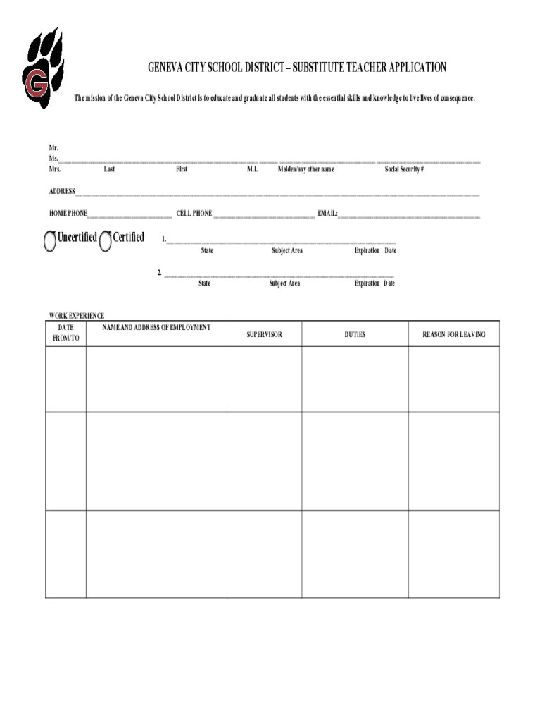 GCSD Substitute Teacher Application - Geneva City Schools Preview on Page 1