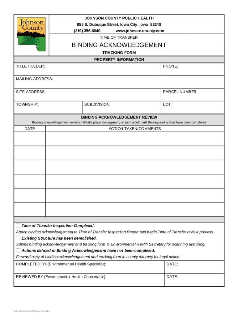 Binding Acknowledgement Tracking Doc Template pdfFiller