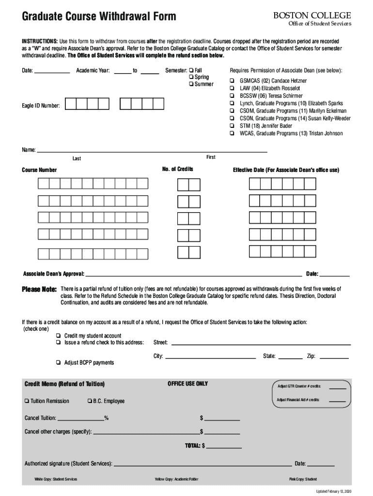 boston college withdrawal form Preview on Page 1