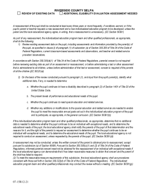Riverside County SELPA Eligibility Evaluation Review Form