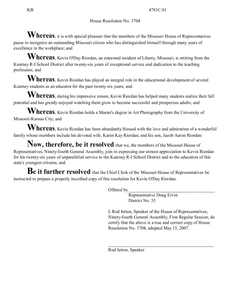 Fillable Online second reading of house bills Missouri House of