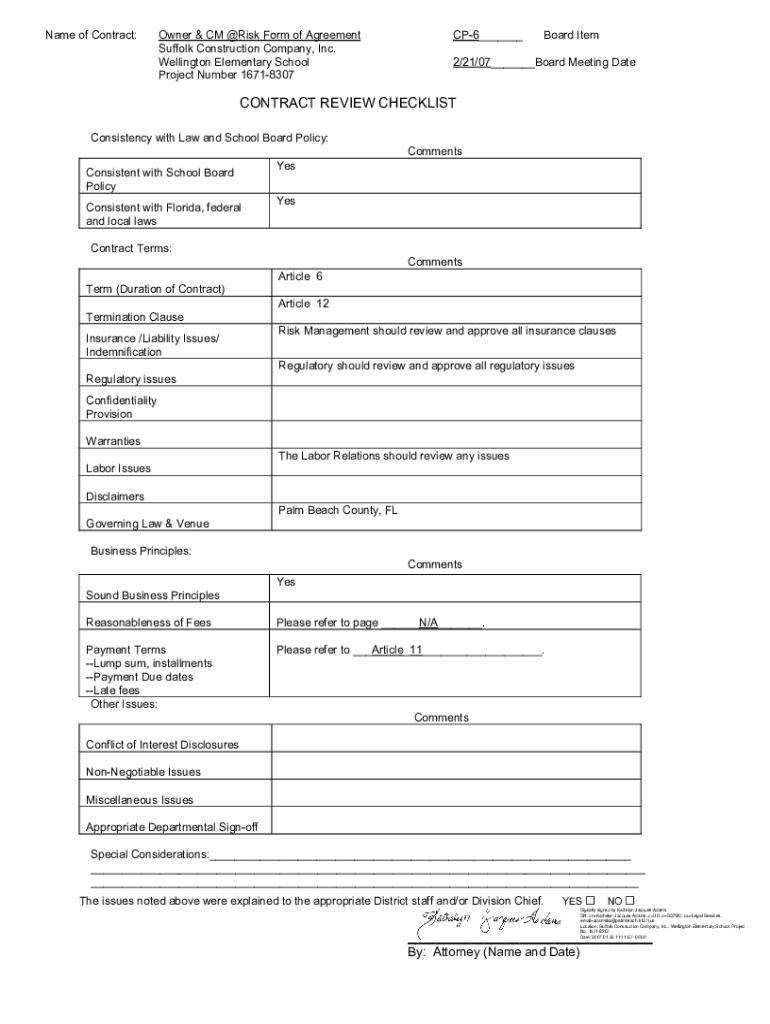 Fillable Online www2 palmbeachschools Free Construction Contract