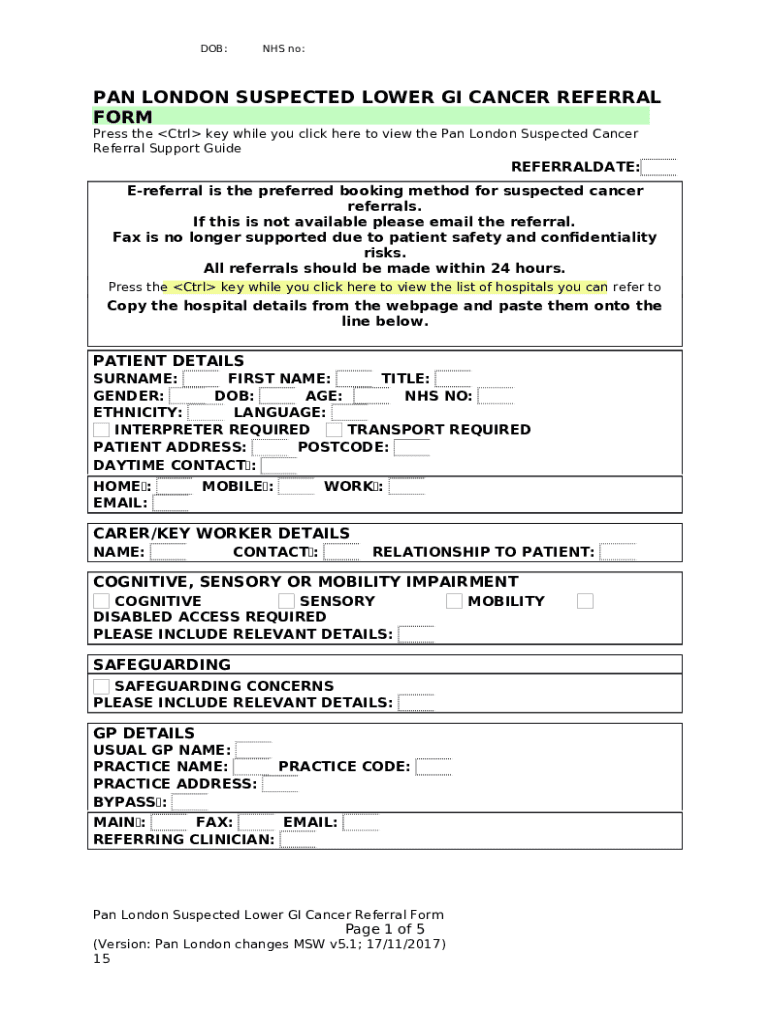 Pan London Suspected Cancer Referral s for GPs The commonest