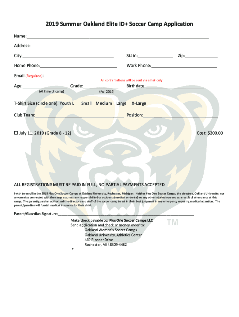 Fillable Online Elite ID+ Camp 2 Details