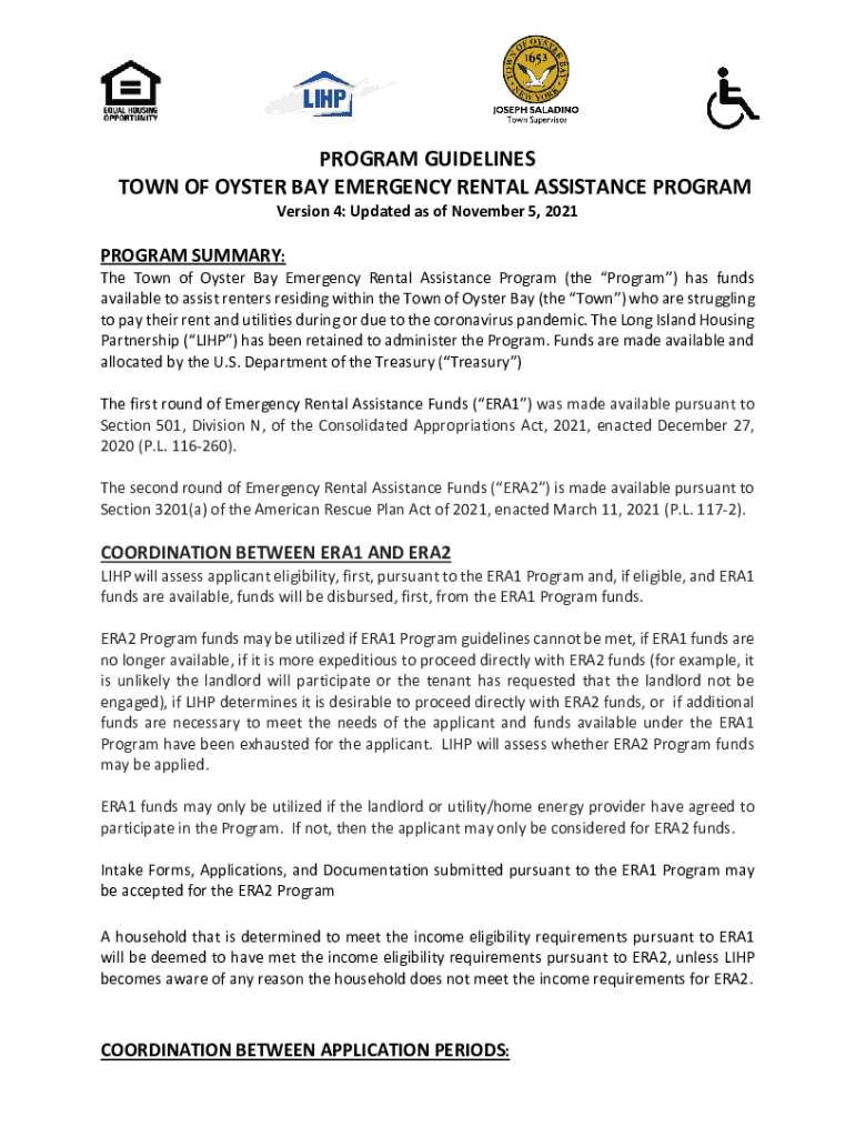 Fillable Online PROGRAM GUIDELINES TOWN OF OYSTER BAY EMERGENCY RENTAL