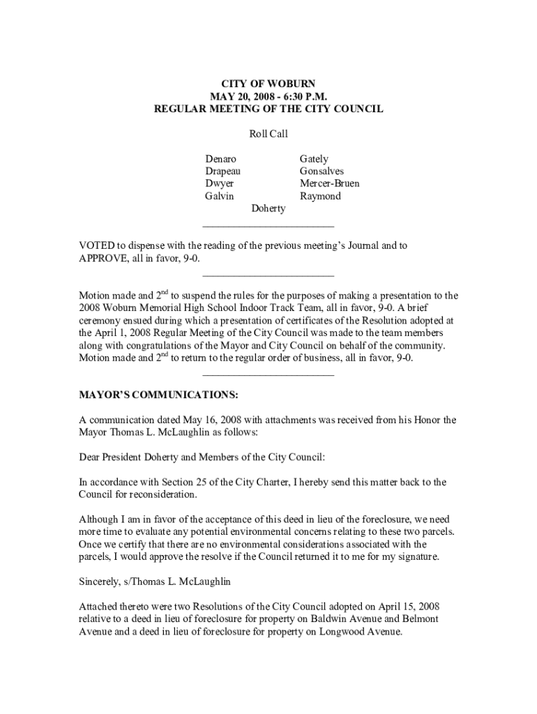 Fillable Online Motion made and 2nd to suspend the rules for the