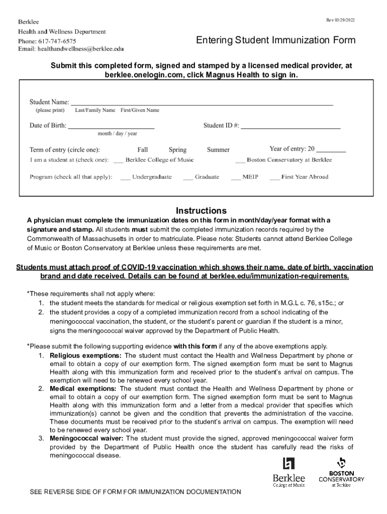 ma berklee entering student immunization Preview on Page 1