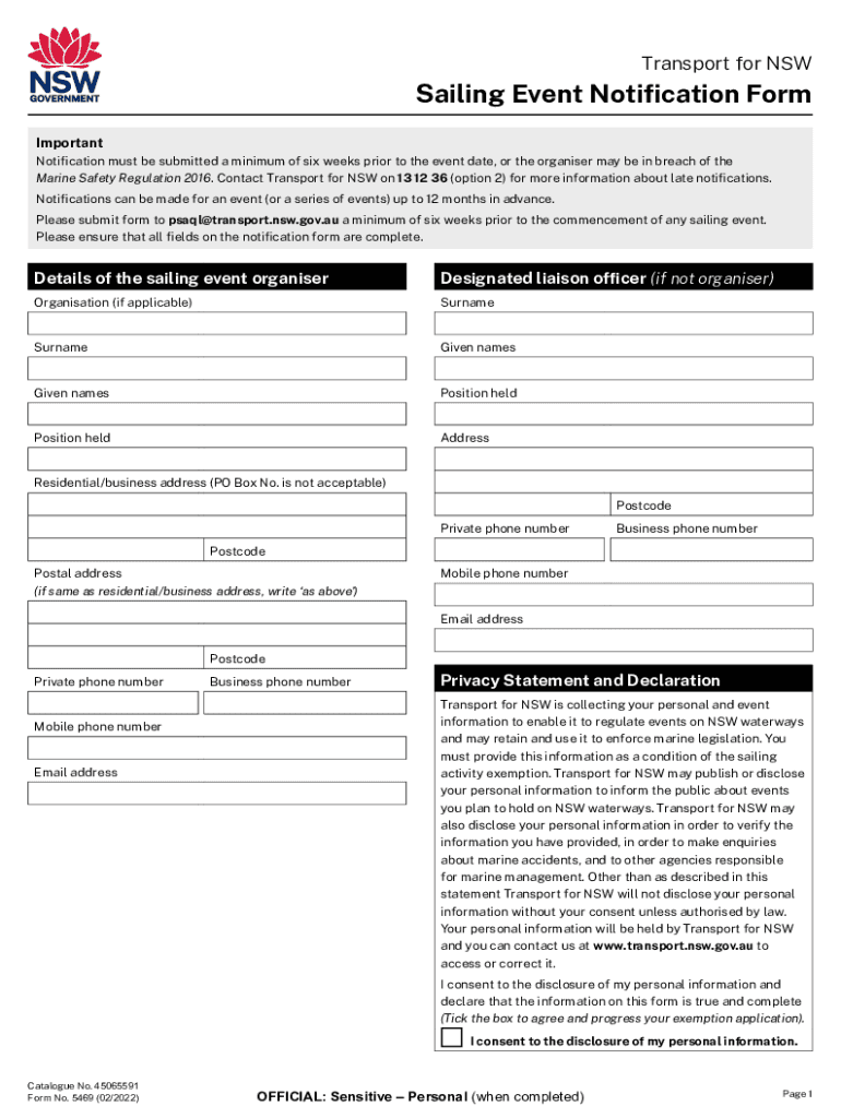 Fillable Online Sailing Event Notification Form. Sailing Event