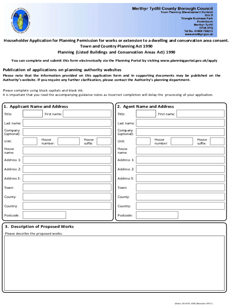 Fillable Online Householder application for planning permission for