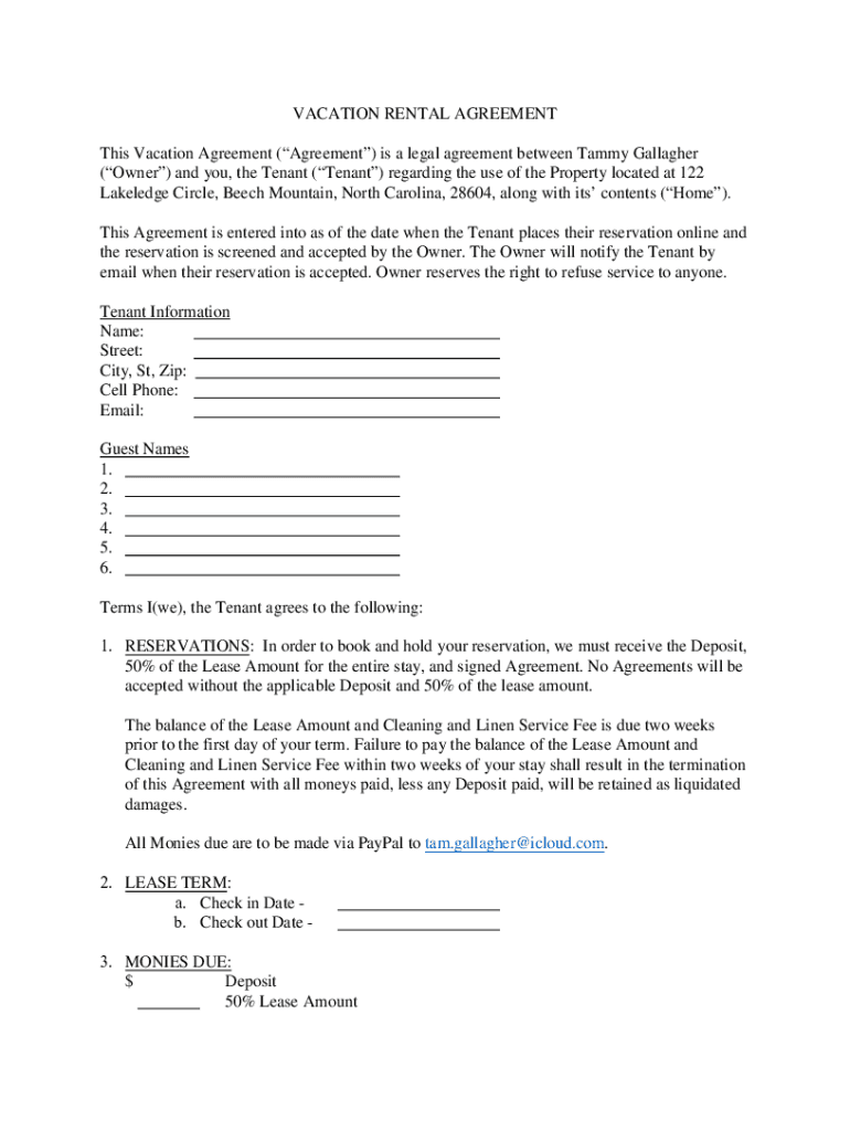 Fillable Online Free ShortTerm (Vacation) Rental Lease Agreement