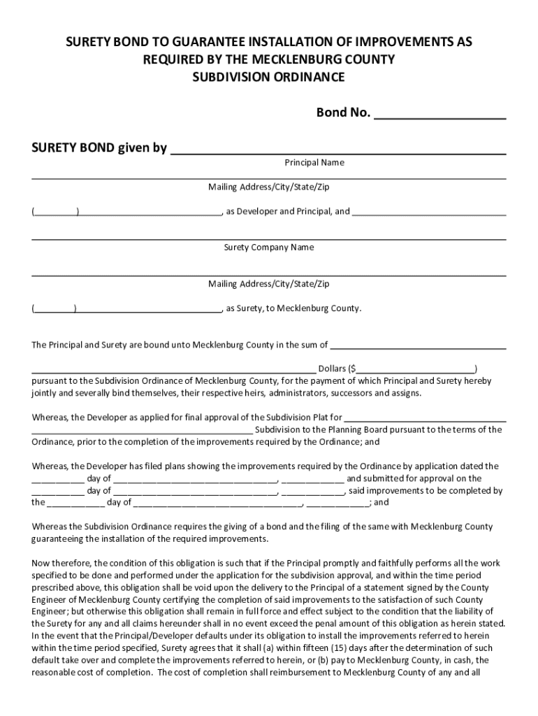 Fillable Online Mecklenburg County & Charlotte Land Development Bond