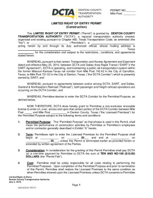Fillable Online www.dcta.netsitesdefaultLIMITED RIGHT OF ENTRY PERMIT ...