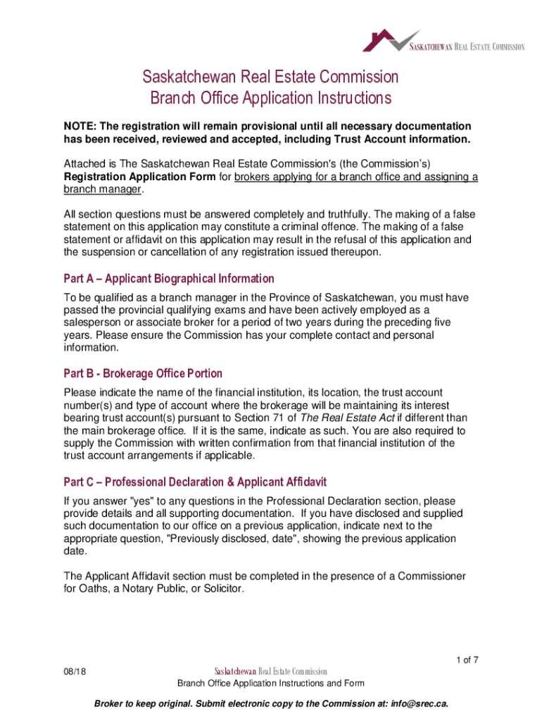 Fillable Online Saskatchewan Real Estate Commission Branch Office