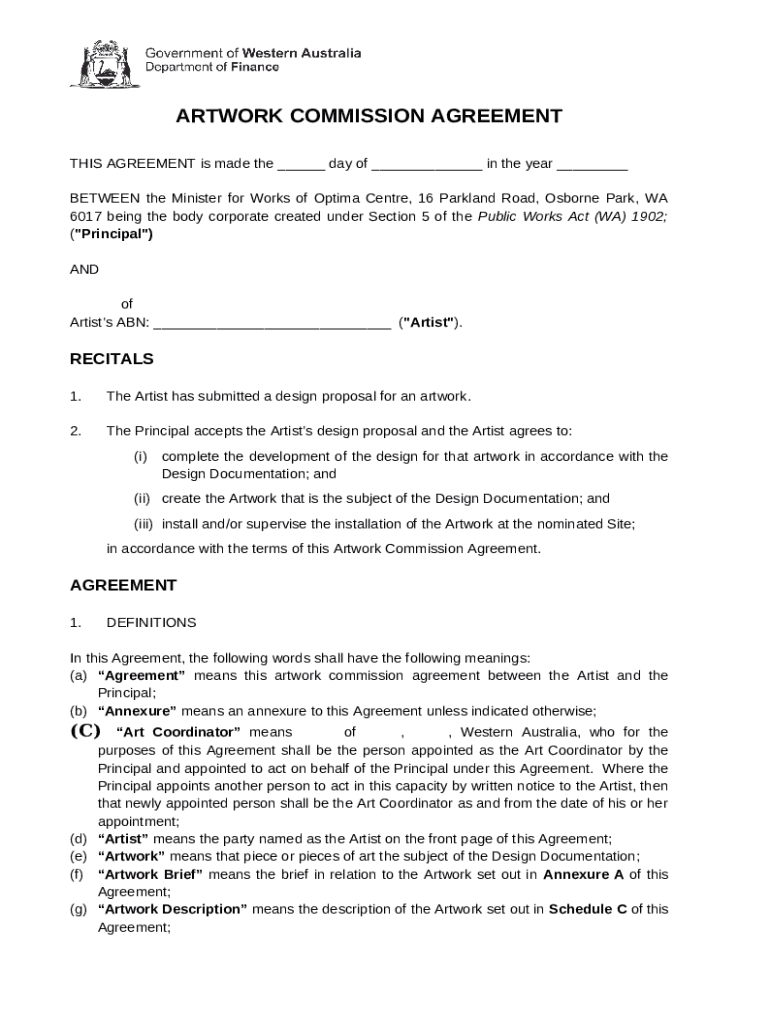 Artist Artwork Commission Agreement wa.gov.au Doc Template pdfFiller