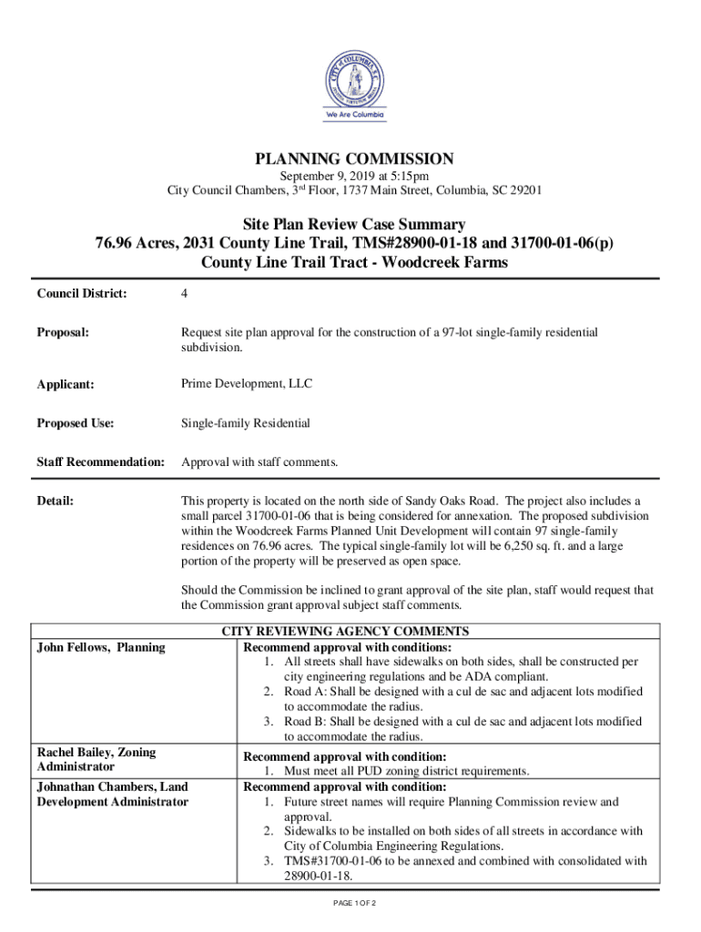 Fillable Online PLANNING COMMISSION Site Plan Review Case Summary 76.96