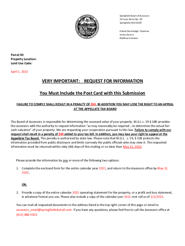 Fillable Online Springfield Assessors Department City Tax Office