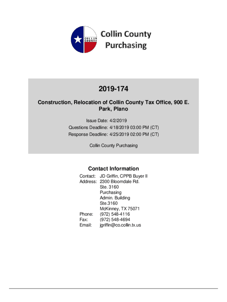 Fillable Online Construction, Relocation of Collin County Tax Office