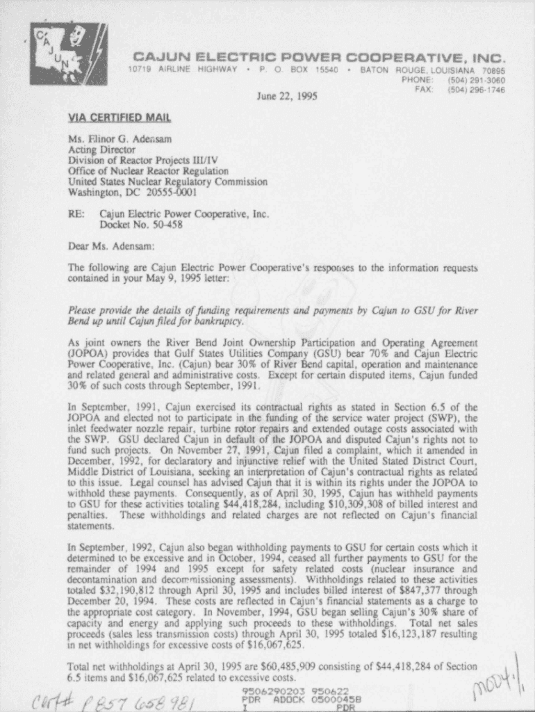 Fillable Online 720655799 EIN ( TAX ID )CAJUN ELECTRIC POWER