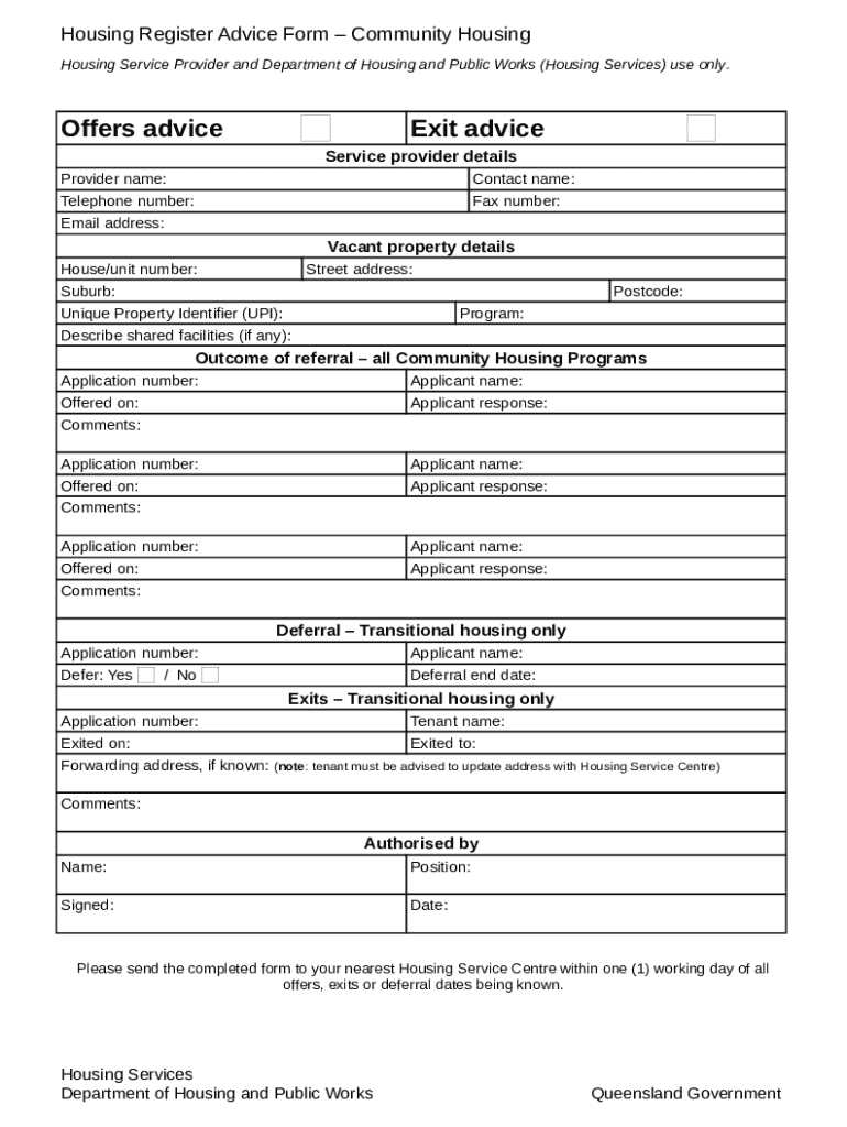 Housing Register Advice . Doc Template pdfFiller