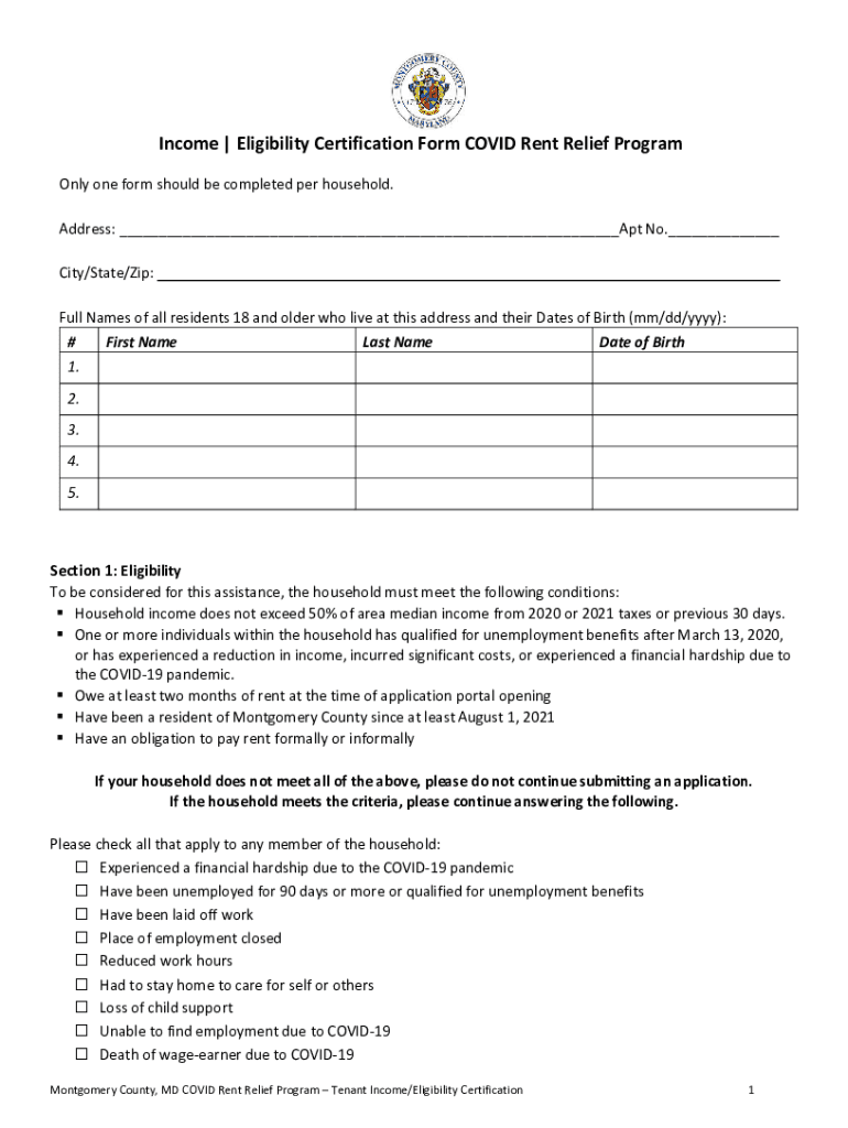 Fillable Online Eligibility Certification Form COVID Rent Relief