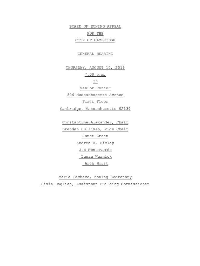 Fillable Online BOARD OF ZONING APPEAL FOR THE CITY OF CAMBRIDGE