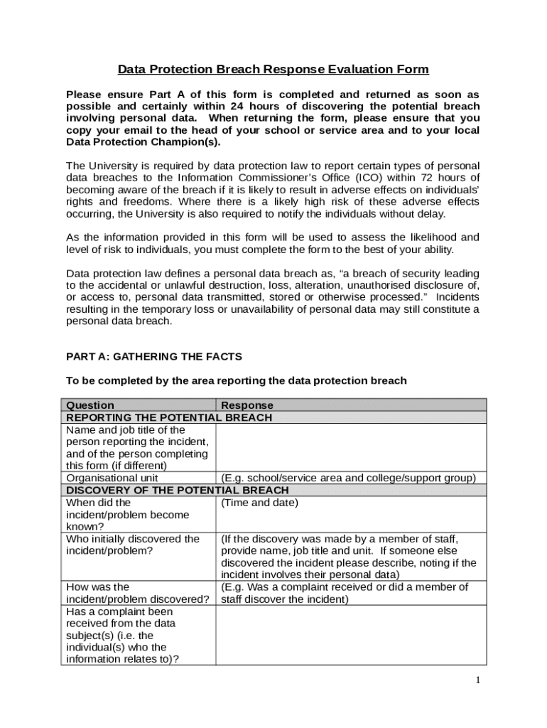 Data Protection Breach Response Evaluation Doc Template pdfFiller