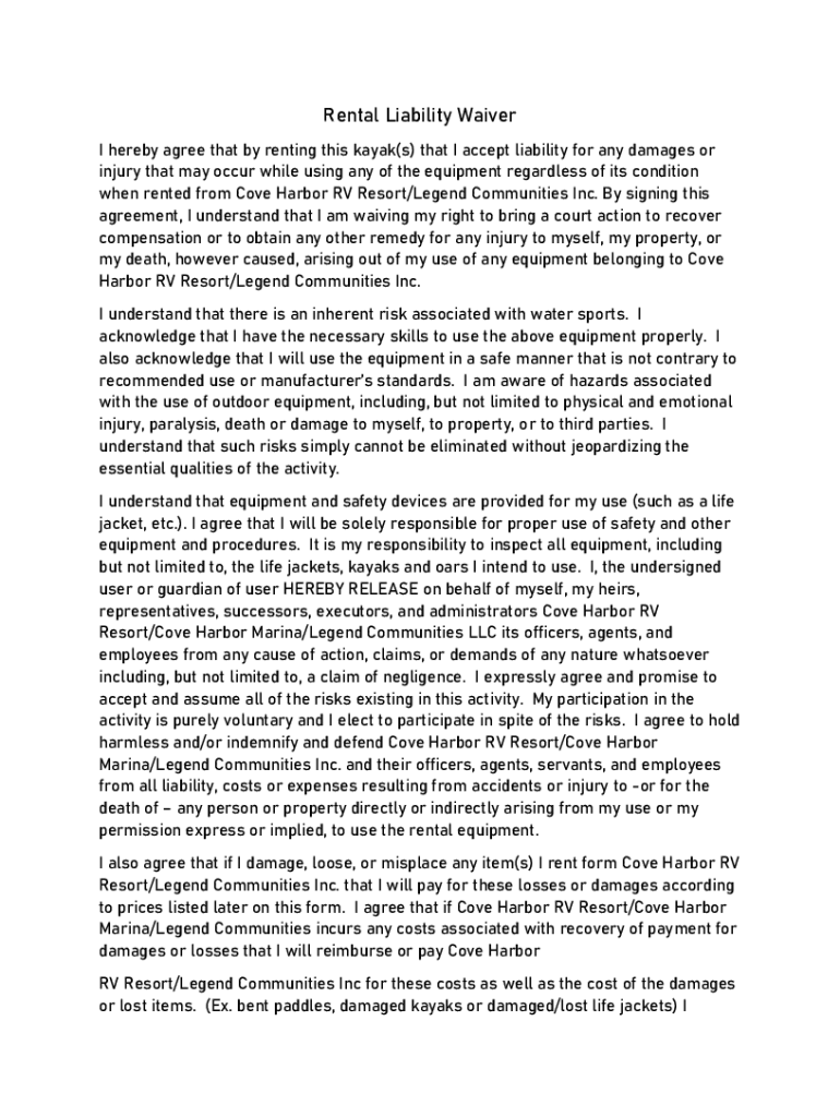 Fillable Online Waiver FormKayak JacksWaiver FormKayak JacksRental