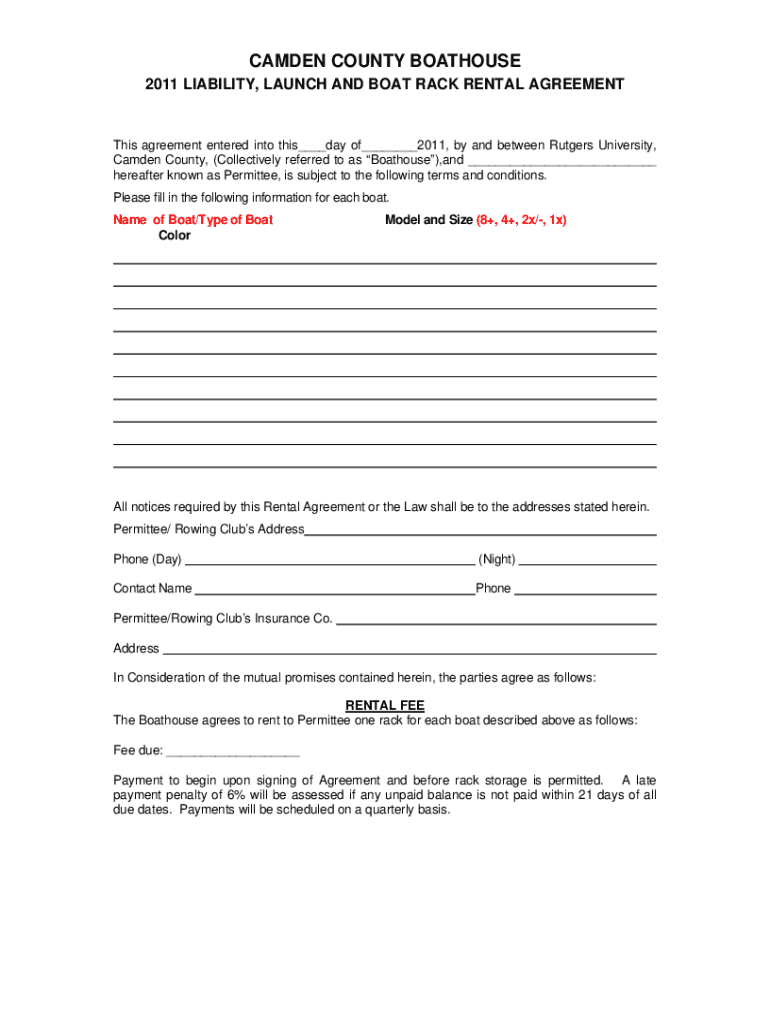 Fillable Online Boathouse Rack Agreement Fax Email Print pdfFiller