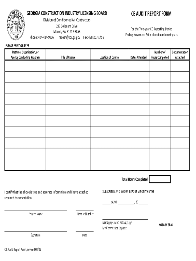 Fillable Online sos ga CONSTRUCTION INDUSTRY LICENSING BOARD CE