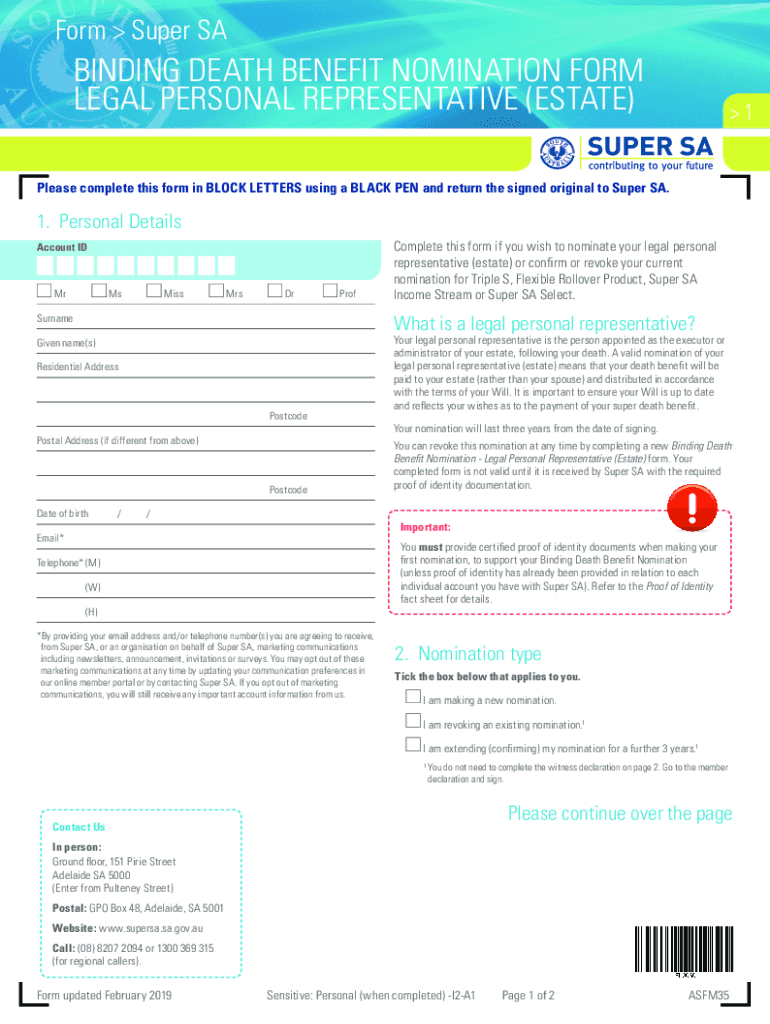 Fillable Online Binding Death Benefit Nomination Form TemplateEssential