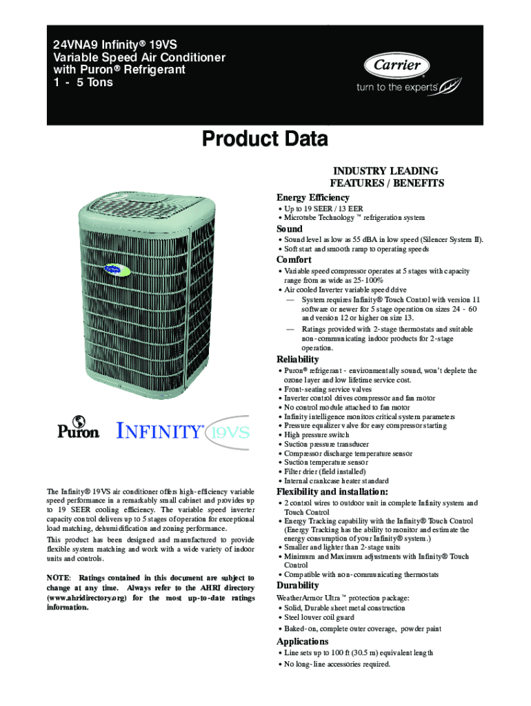Fillable Online Infinity 19VS Central Air Conditioner Unit 24VNA9