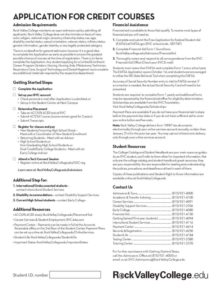 Fillable Online www.rockvalleycollege.eduAdmissionapplyRVC Application