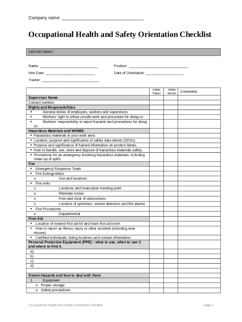 Develop an occupational health and safety orientation Doc Template ...