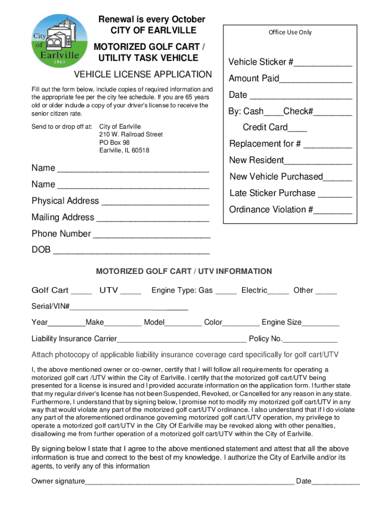 Fillable Online of Earlville Motorized