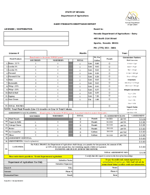 Nevada Dairy Products Remittance Form