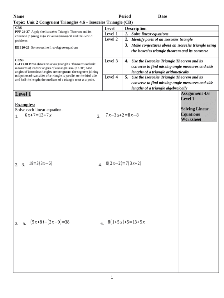 4 6 Isosceles And Equilateral Triangles Worksheet Answers Doc Template
