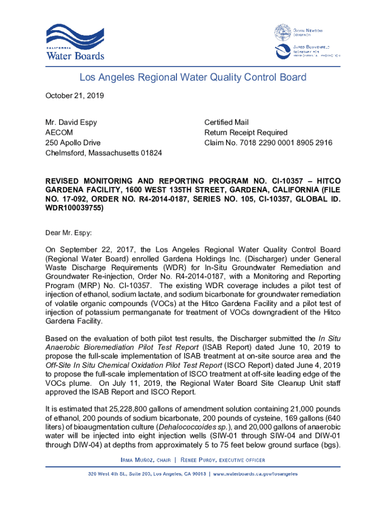 Fillable Online Los Angeles regional water quality control board